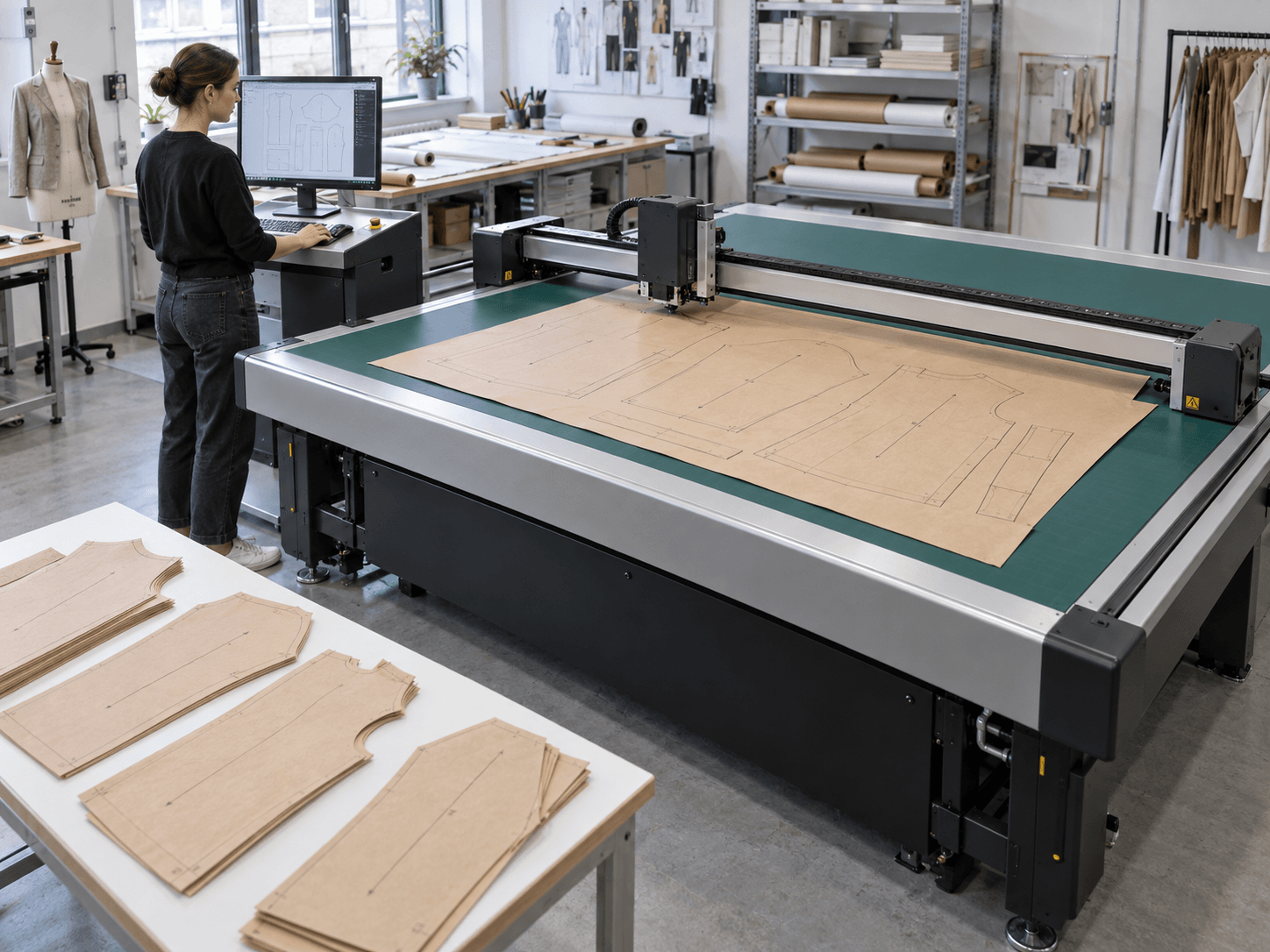 Cutting room prepared with garment paper patterns