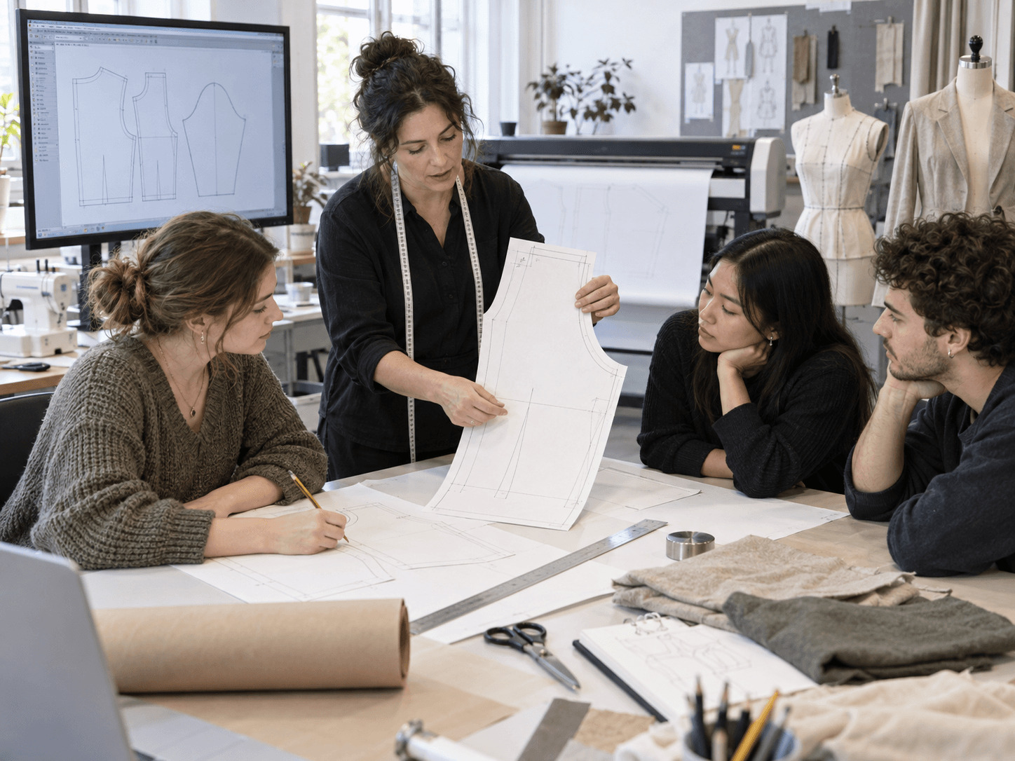Fashion students learning digital pattern production