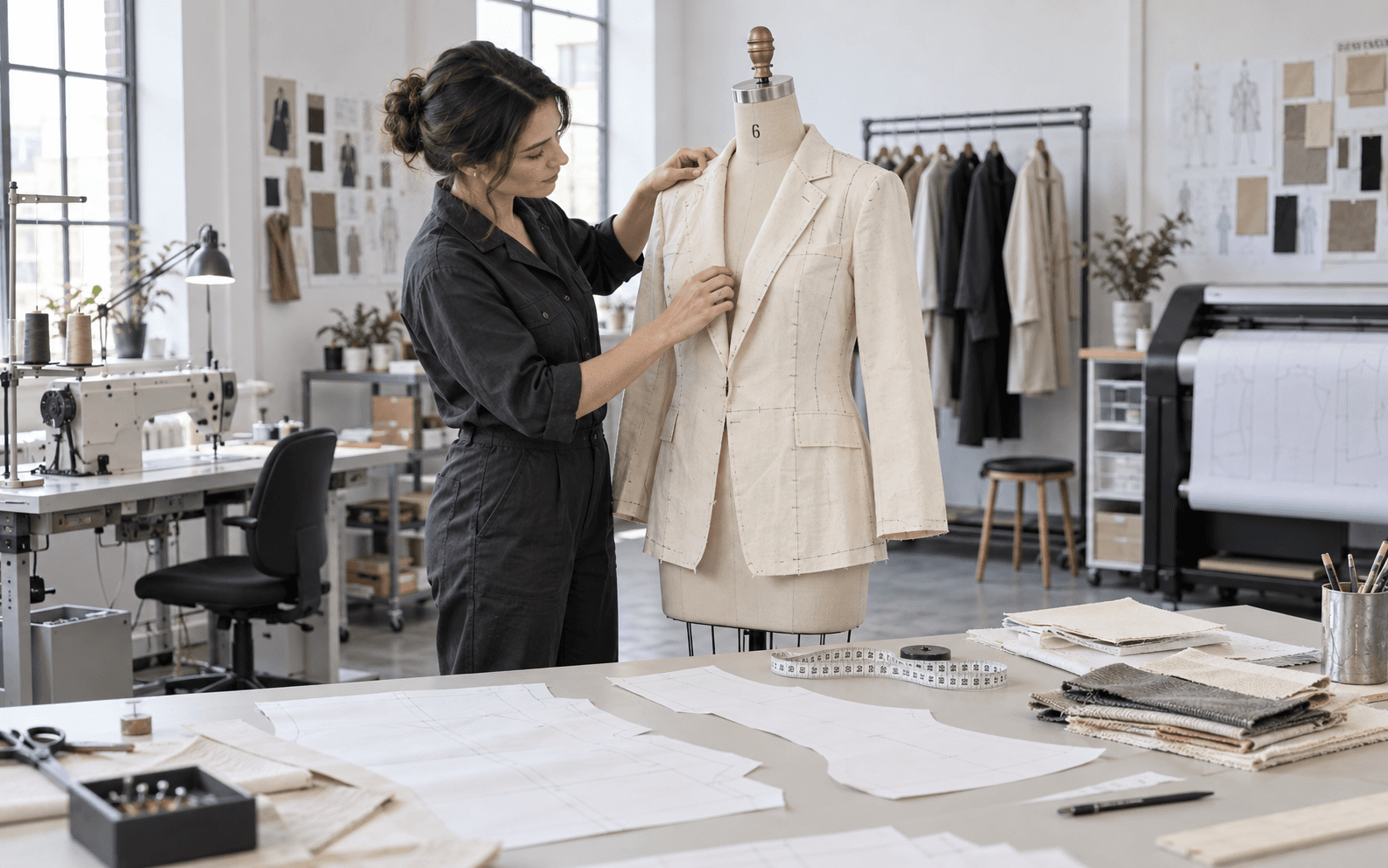 Sample room team refining garment patterns