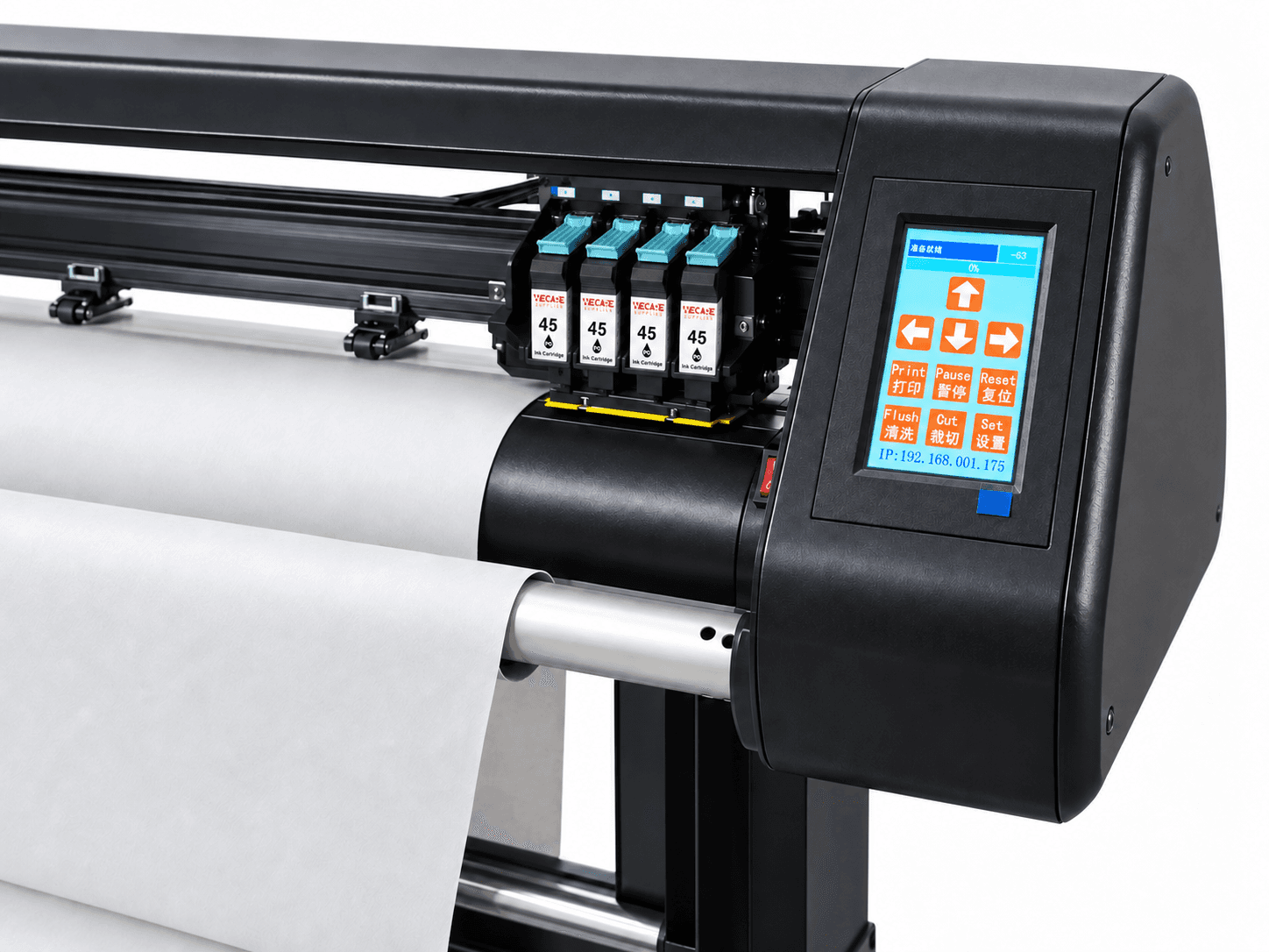 HP45 garment plotter control interface installed on the side housing