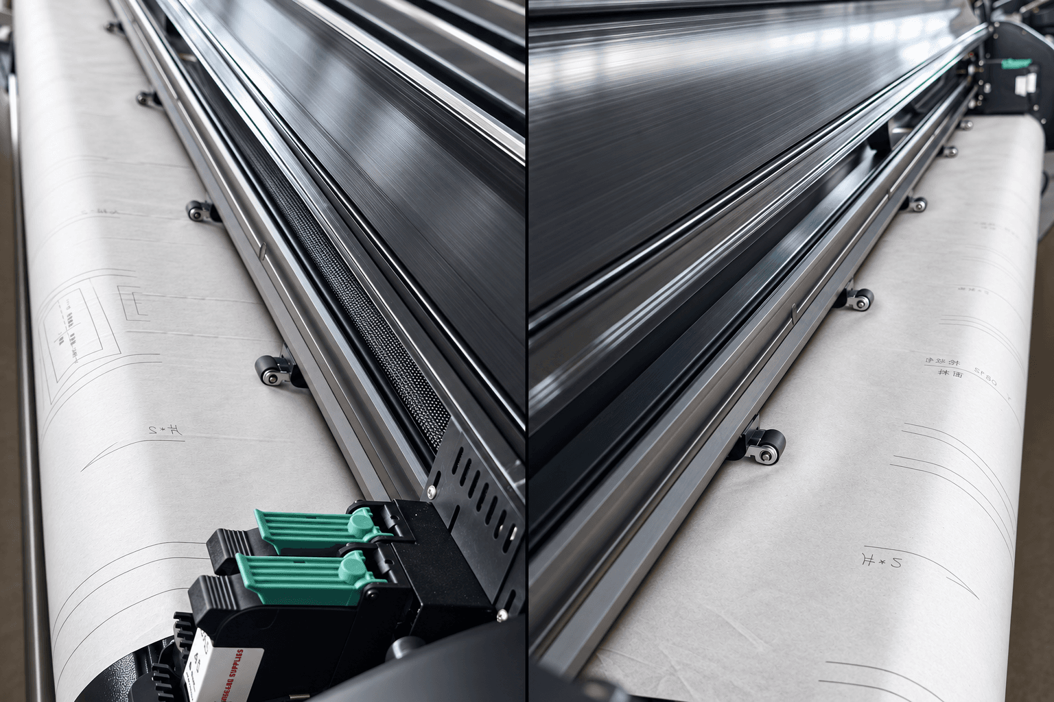 Garment plotter motion rail during pattern printing