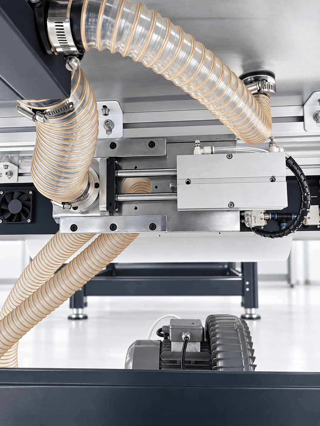 Flatbed Cutting Plotter: vacuum manifold, hoses and blower assembly